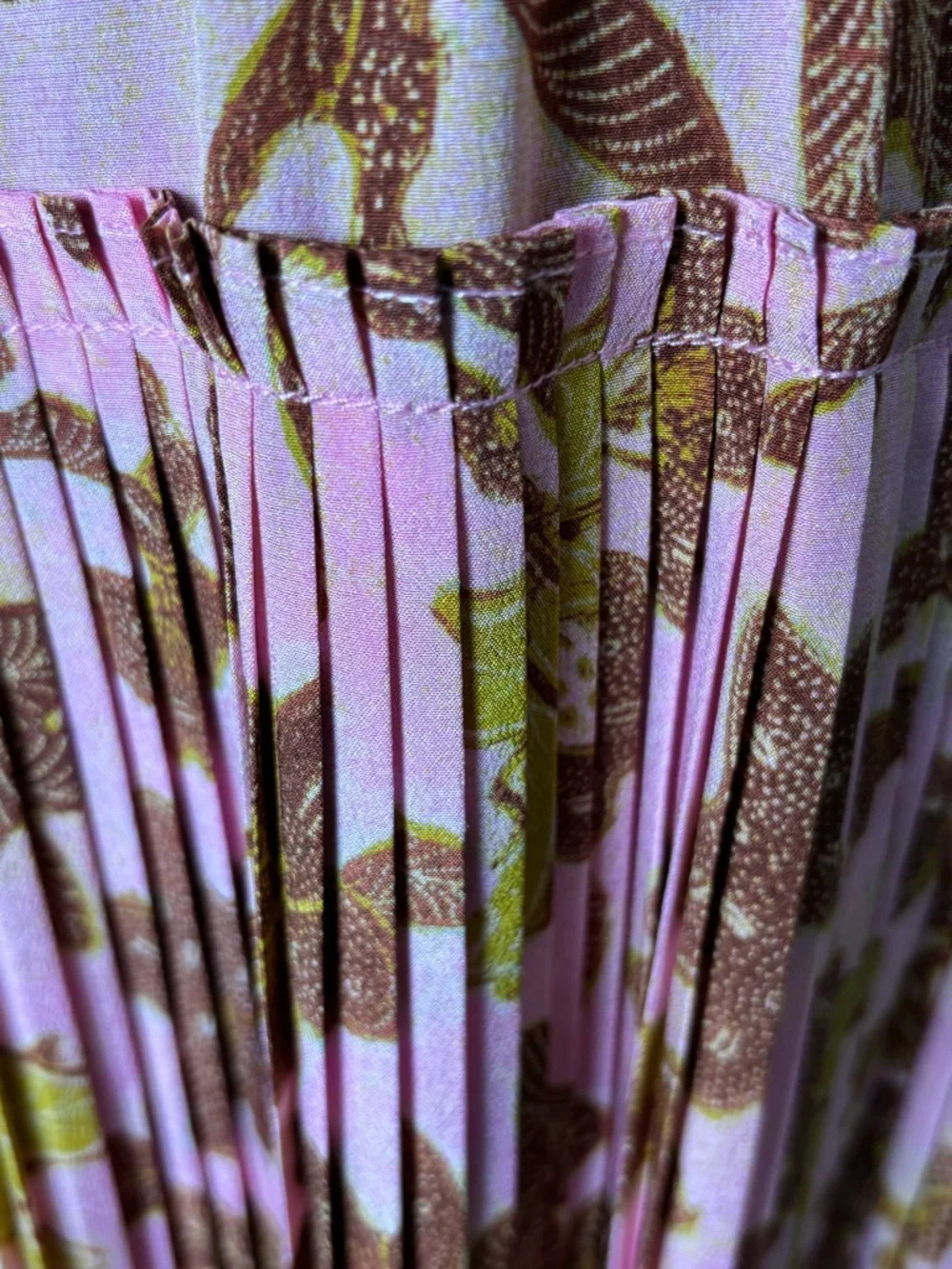 Ulla Johnson Amalthea 100% Silk Pink and Brown‎ Floral Pleated Midi Dress Size 4